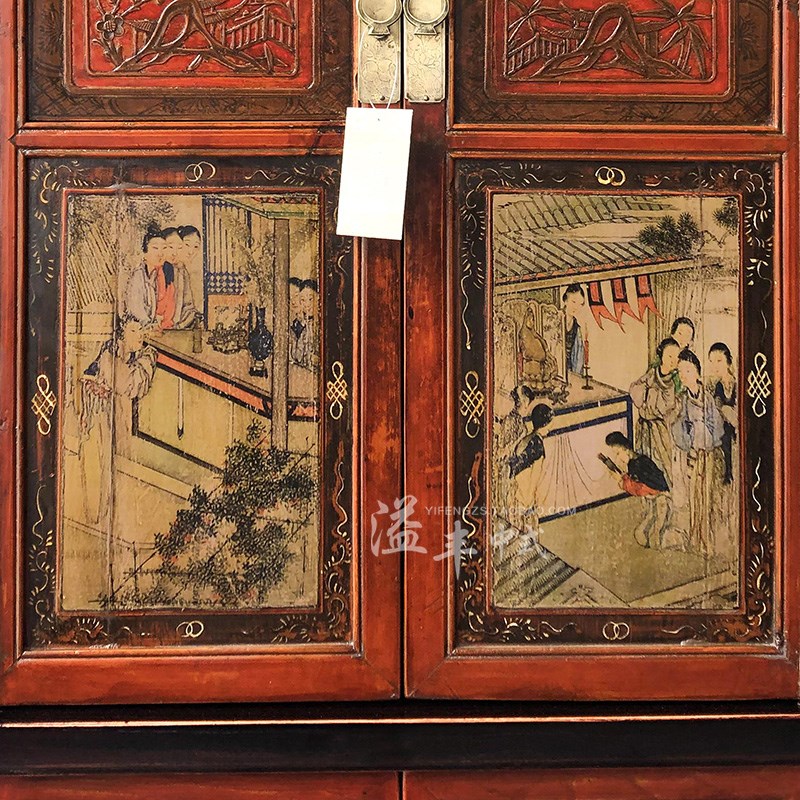 新中式仿古实木家具书房书柜做旧彩绘卧室衣柜客厅立柜玄关隔断柜