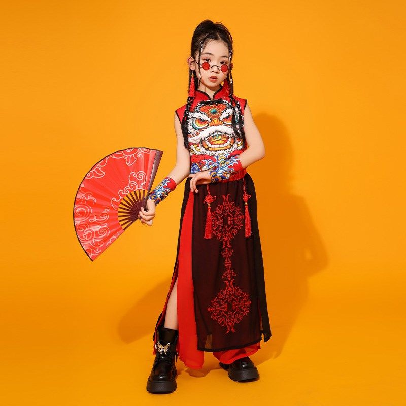 六一舞狮装中小学生儿童国潮中国风古筝旗袍男童女童走秀演出服