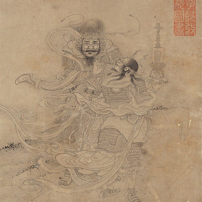 北宋李公麟十六应真图原大手卷仿古画仿古字画高清原作版画微喷