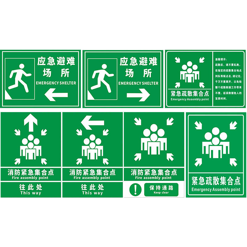 紧急疏散集合点 消防疏散指示标志 应急避难场所 地下防空洞标识