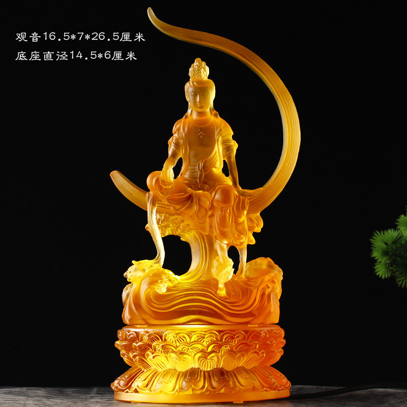 七彩水月观音琉璃佛像摆件居家客厅家用寺庙桌面摆放观世音菩萨