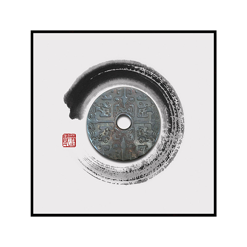 新中式玄关装饰画玉盘立体组合客厅餐厅背景墙壁饰中国风三联挂画