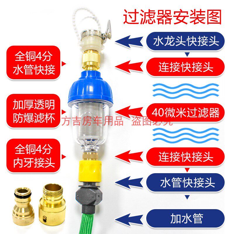 房车专用加水管过滤器 营地水管过滤网 四分水路水箱改装配件户外