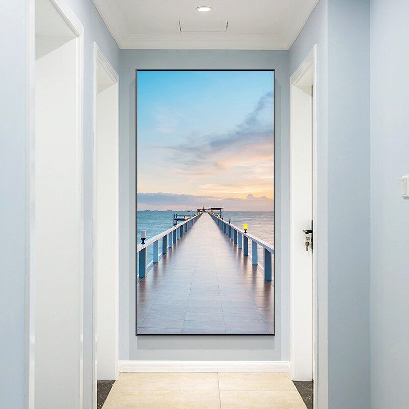 海洋风景进门入户玄关装饰画北欧风格走廊过道尽头墙上挂画带玻璃