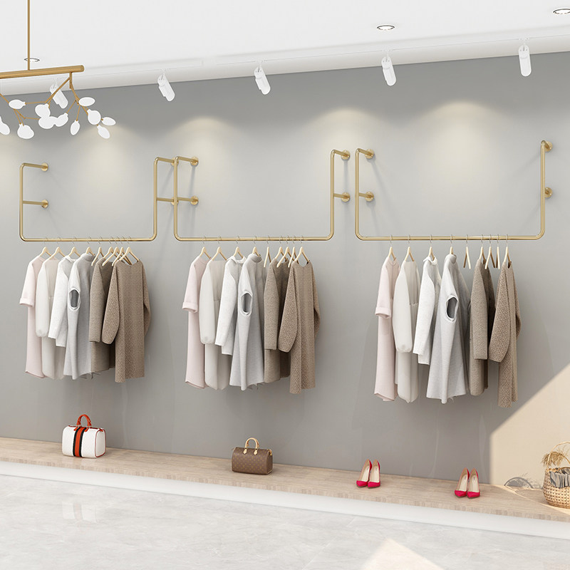 服装婚纱店展示架吊顶悬空壁挂上墙专用架女童装落地侧挂衣杆货架