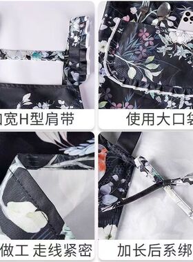 新款中式水墨风防水防油污围裙女厨房家用双肩背带围腰餐饮工作服