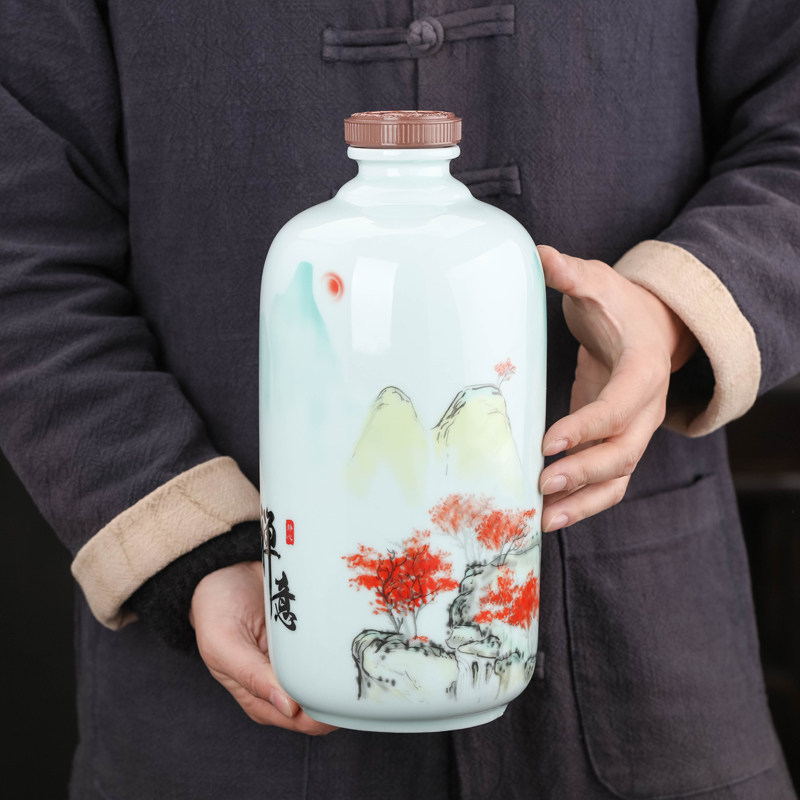 陶瓷酒瓶5斤装带礼盒密封空酒瓶子家用酒壶中式酒柜装饰酒具酒罐
