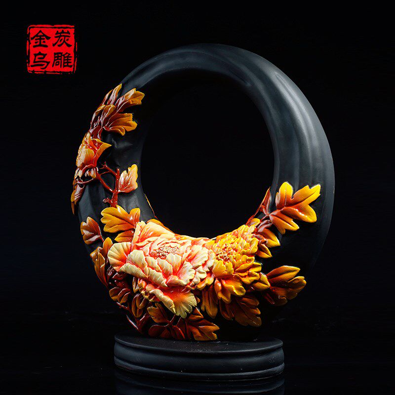 金乌炭雕花好月圆结婚礼物创意乔迁新居礼品活性炭炭雕工艺品摆件