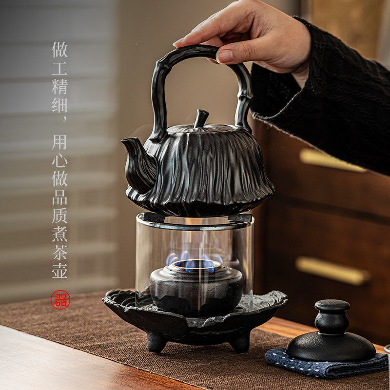 围炉煮茶酒精炉耐高温陶瓷煮茶壶套装复古酒精灯玻璃观火煮茶壶炉