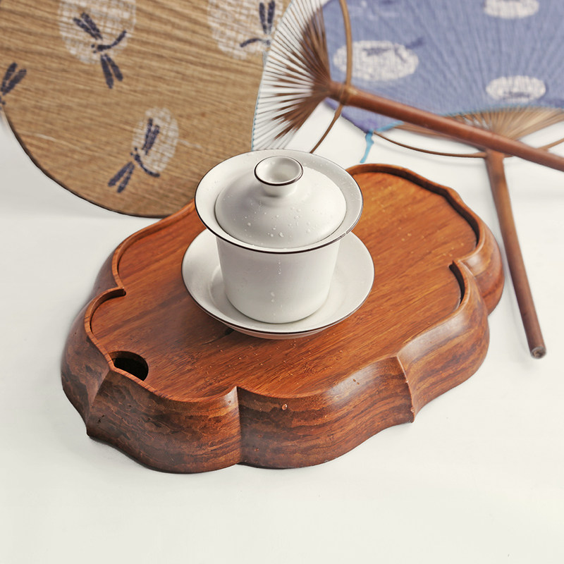 紫砂壶垫养壶茶壶垫茶盘干泡台 祥云竹制实木壶承 日式圆形底座托