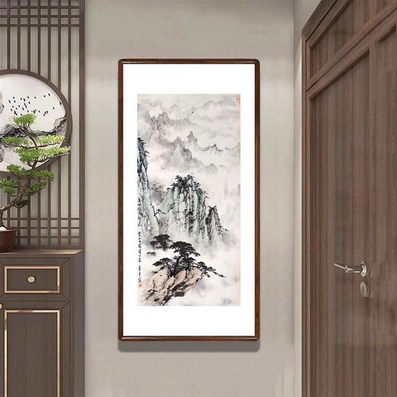 董寿平黄山书箱峰山水画客厅玄关装饰画办公室有山无水靠山图挂画