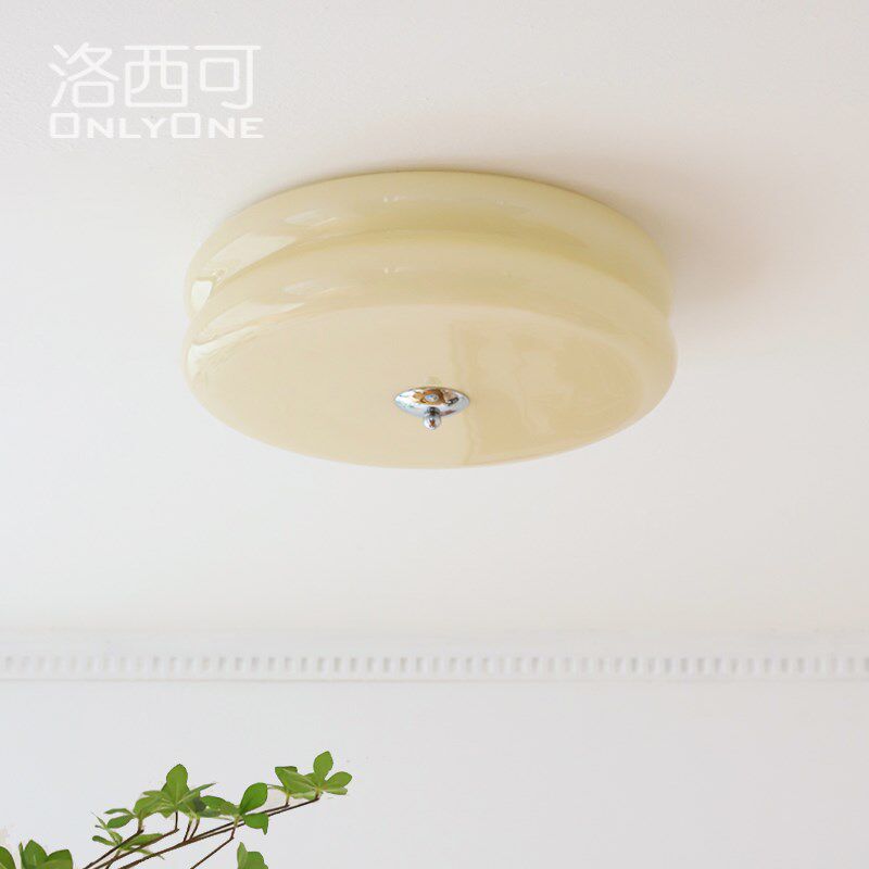 洛西可 法式简约奶油风吸顶灯 北欧美式中古卧室阳台书房玻璃灯具