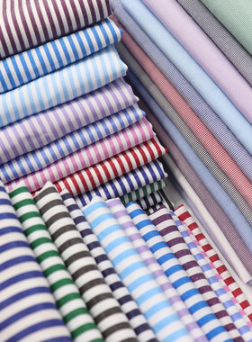 黑白条纹布料服装面料蓝白衬衫料子色织做连衣裙衣服布料涤棉T126