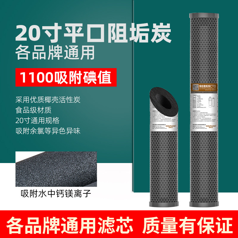 20寸阻垢炭滤芯净水器过滤烧结活性炭平口厨房售水机除水垢余氯