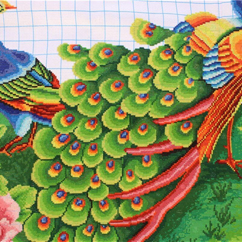 绣好的纯手工十字绣富贵花开孔雀旭日东升机绣成品新款客厅大幅