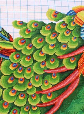 绣好的纯手工十字绣富贵花开孔雀旭日东升机绣成品新款客厅大幅