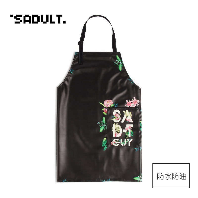 个性花卉布艺家居厨房防水防油洗碗做饭围裙皮革无袖奶茶店工作服