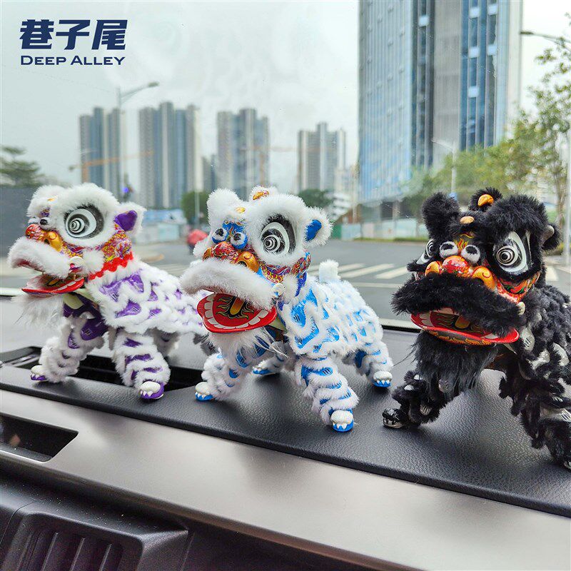 雄狮少年汽车装饰车载中控喜庆吉祥舞狮醒狮手办模型摆件国潮文创