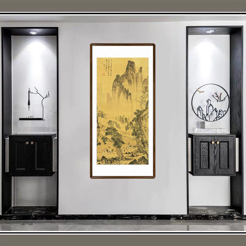 唐伯虎字画山水画新中式客厅玄关装饰画茶室酒楼竖幅挂画唐寅古画