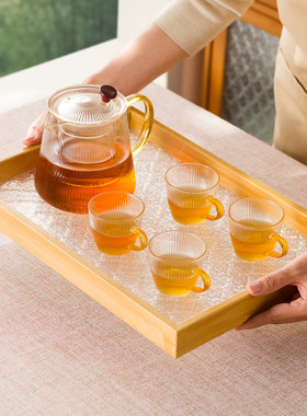 竹质餐盘酒店早餐托盘家用长方形放茶具水杯子茶盘餐厅客厅水果盘