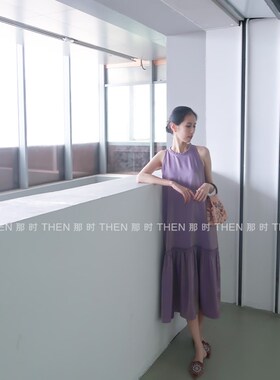 飘与仙之舞琉璃淡紫色人鱼姬仙女无袖法式花边吊带度假长裙
