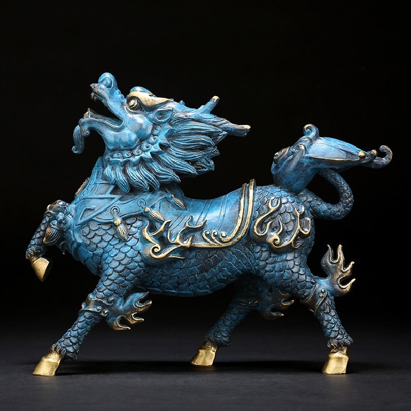 铜麒麟摆件《风火麒麟(彩绘)》铜工艺礼品摆饰客厅玄关家居装饰品