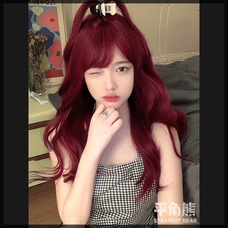 平角熊假发女长卷发日常红色网红lolita新款夏季自然逼真jk全头套