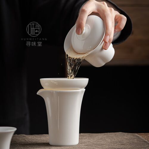 羊脂玉瓷海棠盖碗套装高档德化白瓷家用中式陶瓷整套功夫茶具