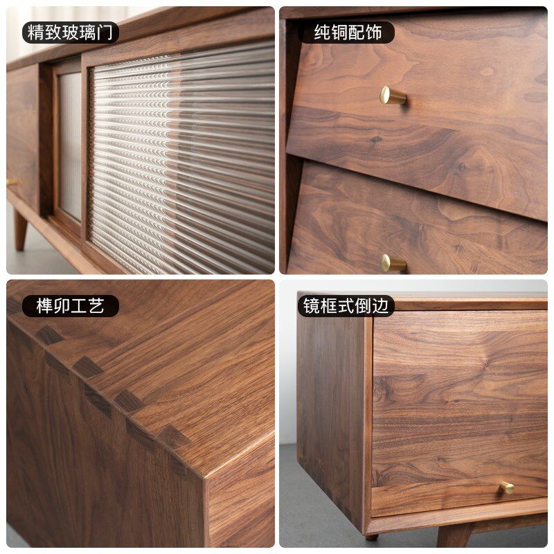 润涵木作/黑胡桃电视柜茶几组合北欧轻奢电视机柜实木客厅视听柜