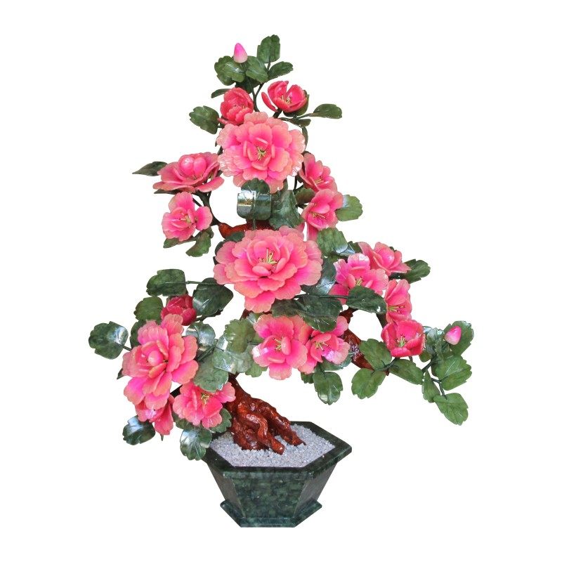天然玉石18朵牡丹花玉器盆栽家居装饰品特色花架盆景工艺品摆件