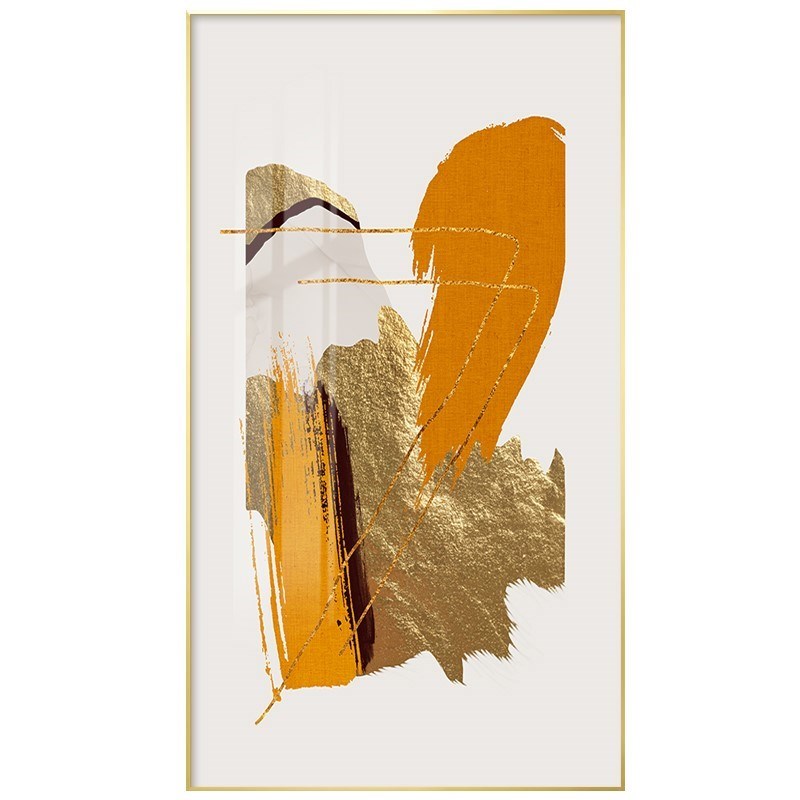 轻奢橙色入户玄关装饰画抽象几何走廊过道挂画金箔暖色调酒店壁画