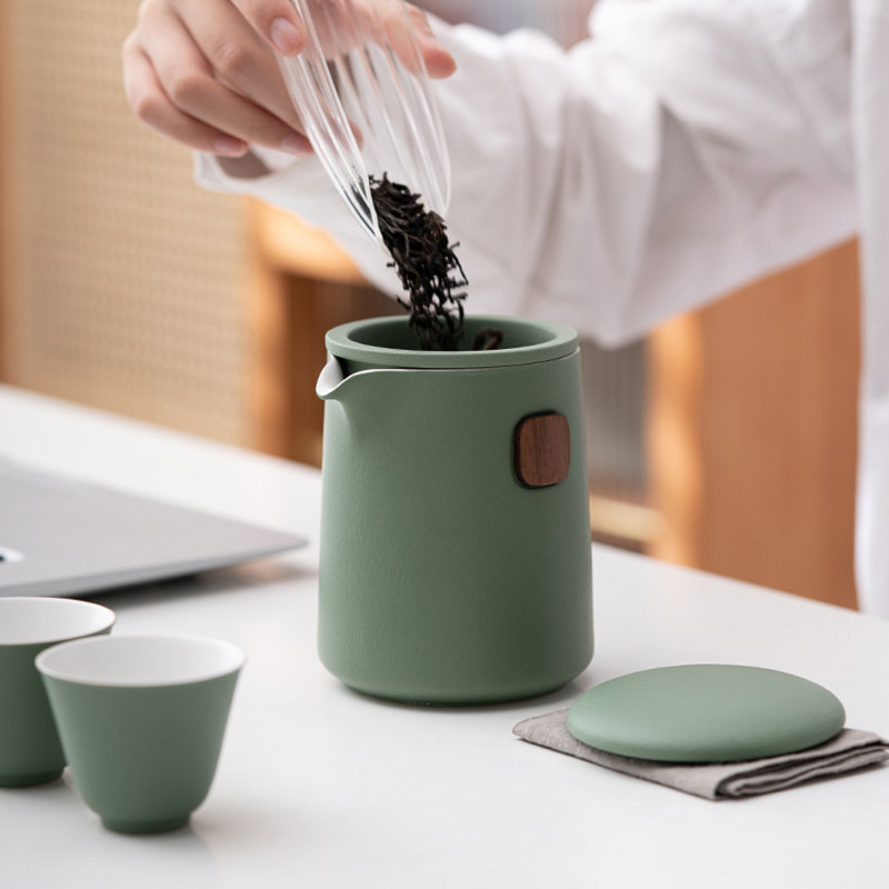 便携式旅行茶具茶杯套装户外露营一壶三杯单人泡茶壶随身包快客杯