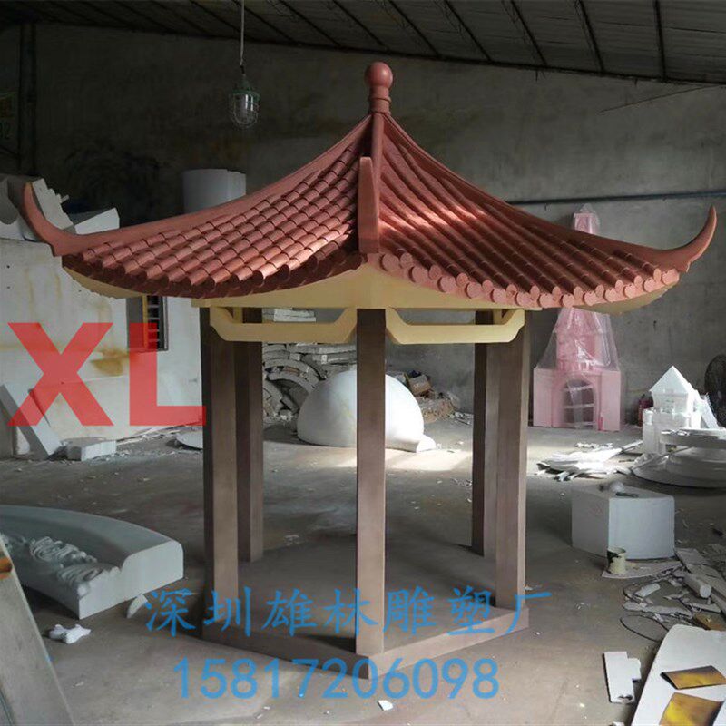新品中式婚礼泡沫雕塑瓦片凉亭屋顶欧式古建筑装饰道具厂家定制