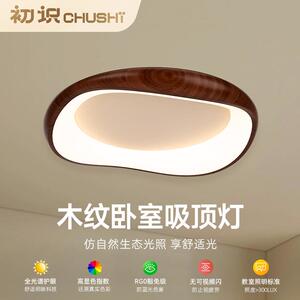 初识灯饰 法式中古卧室灯复古侘寂风吸顶灯书房灯胡桃木色主卧灯