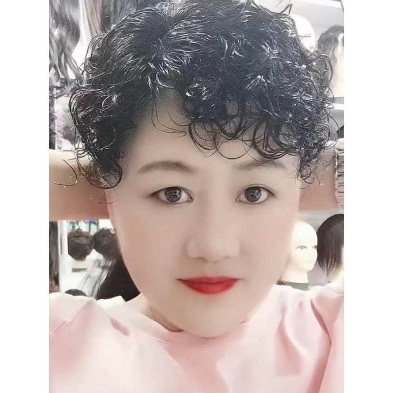 老年人假发片头顶假发真头发假发中年妈妈卷发盖白发超轻薄自然
