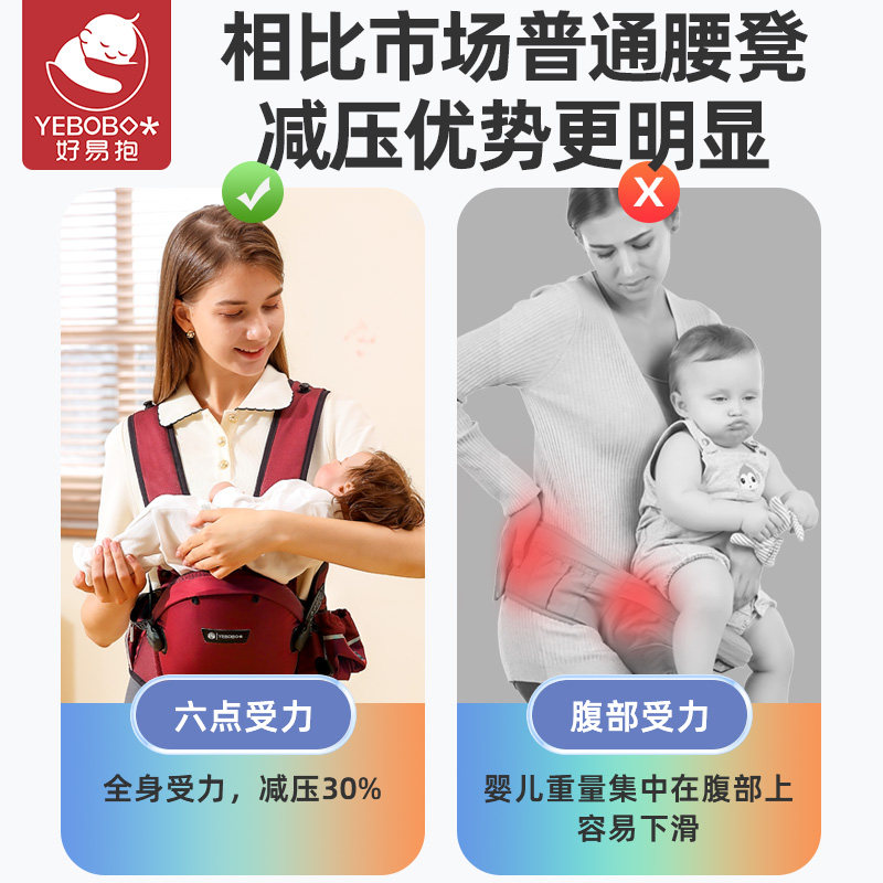 多功能婴儿背带腰凳 好易抱宝宝腰凳双肩横抱背带减压设计 适用新