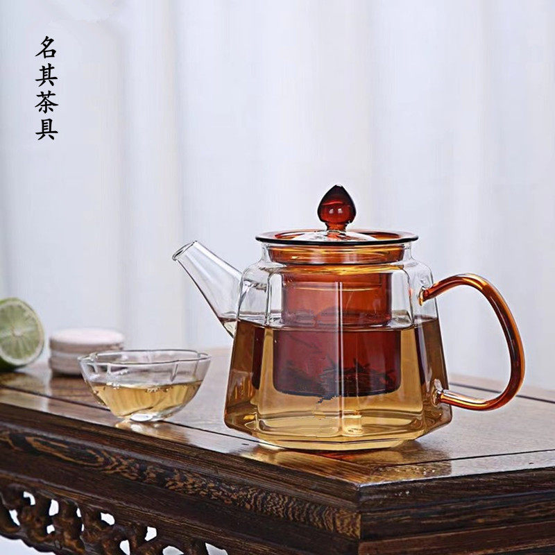 明信唐耐热玻璃泡茶壶彩色内胆过滤花茶壶功夫茶具单壶八方冲茶器