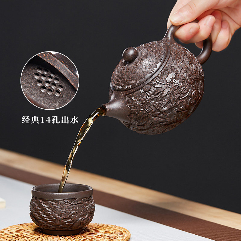 宜兴纯全手工紫砂壶原矿黑金砂西施壶名家正宗大容量茶壶家用茶具