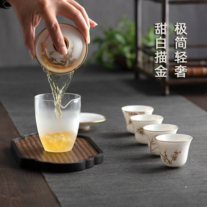 千红窑白瓷描金三才盖碗茶杯单个泡茶碗耐热防烫陶瓷功夫茶具家用