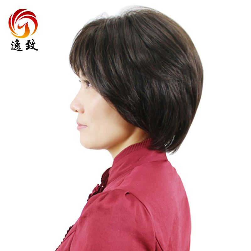 中老年假发女真发短发送妈妈真人发丝自然逼真女士头套全手织头套