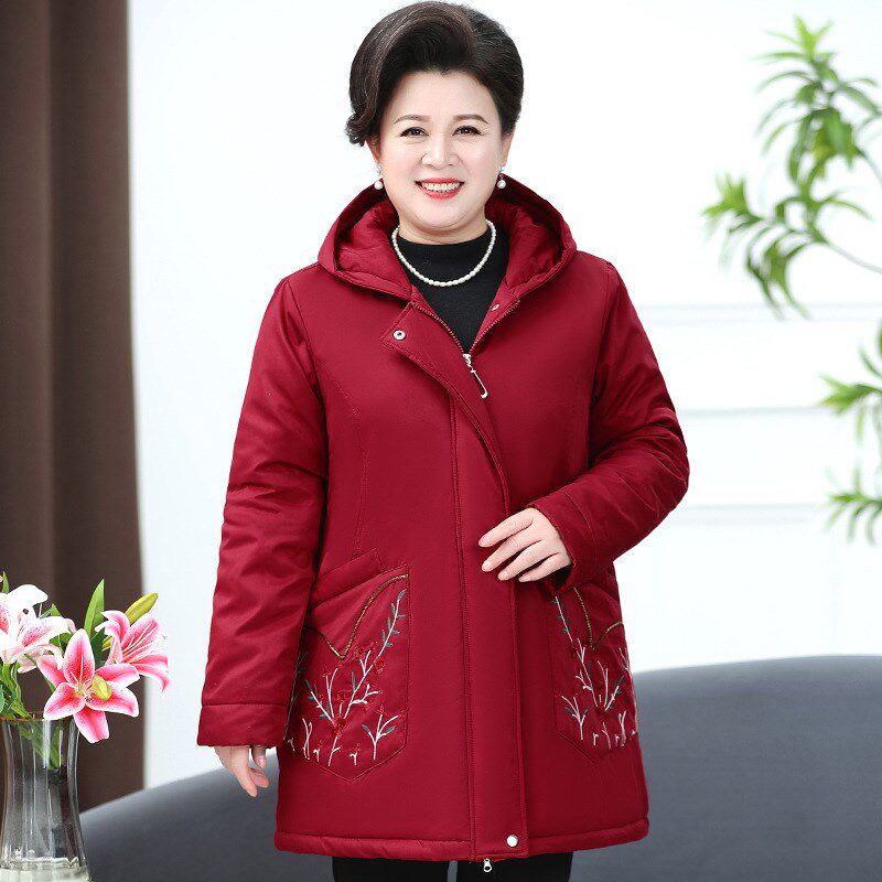 特大码奶奶冬装棉服绣花加肥加大特体胖老太太加绒外套老年女妈妈