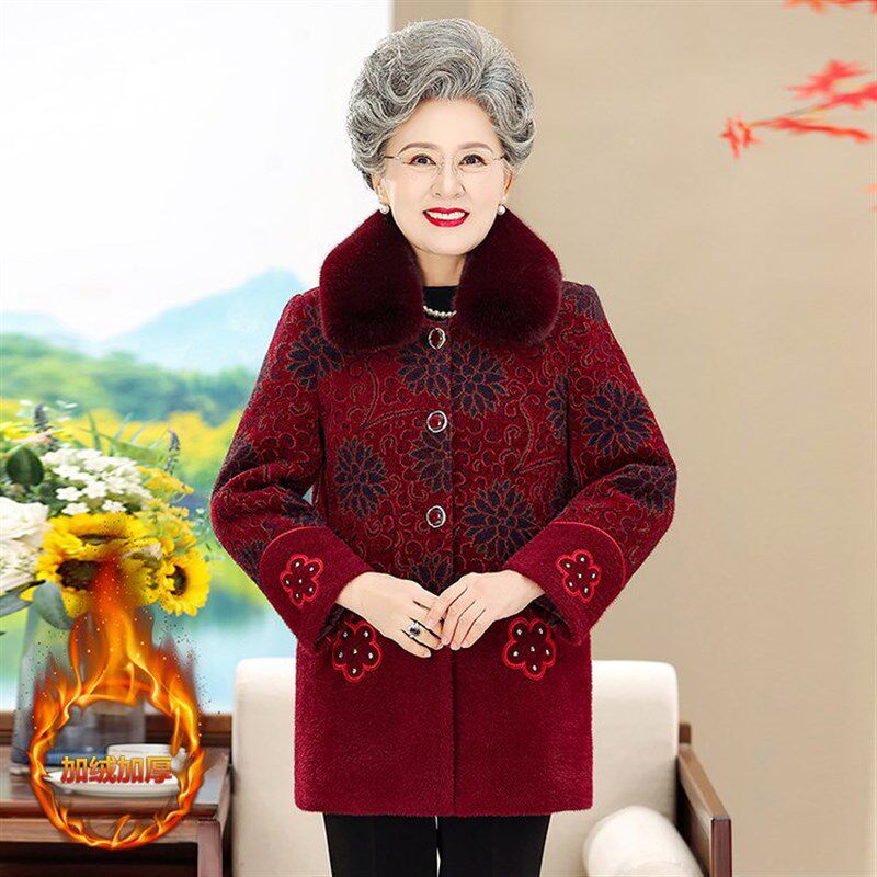 老奶奶秋装毛呢棉衣外套60岁中老年人太太女加绒加厚呢子妈妈冬装