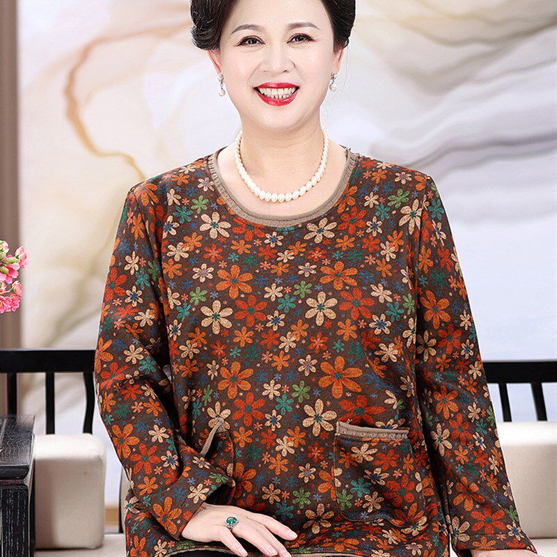 大码中老年女装胖妈妈冬装保暖卫衣妈妈加绒加厚老人打底衫女上衣