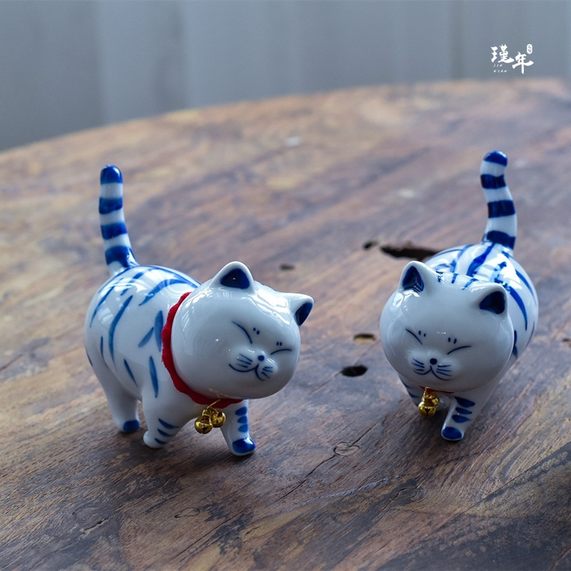 手工猫咪陶瓷摆件创意家居饰品治愈系可爱小猫生日新年礼物包邮