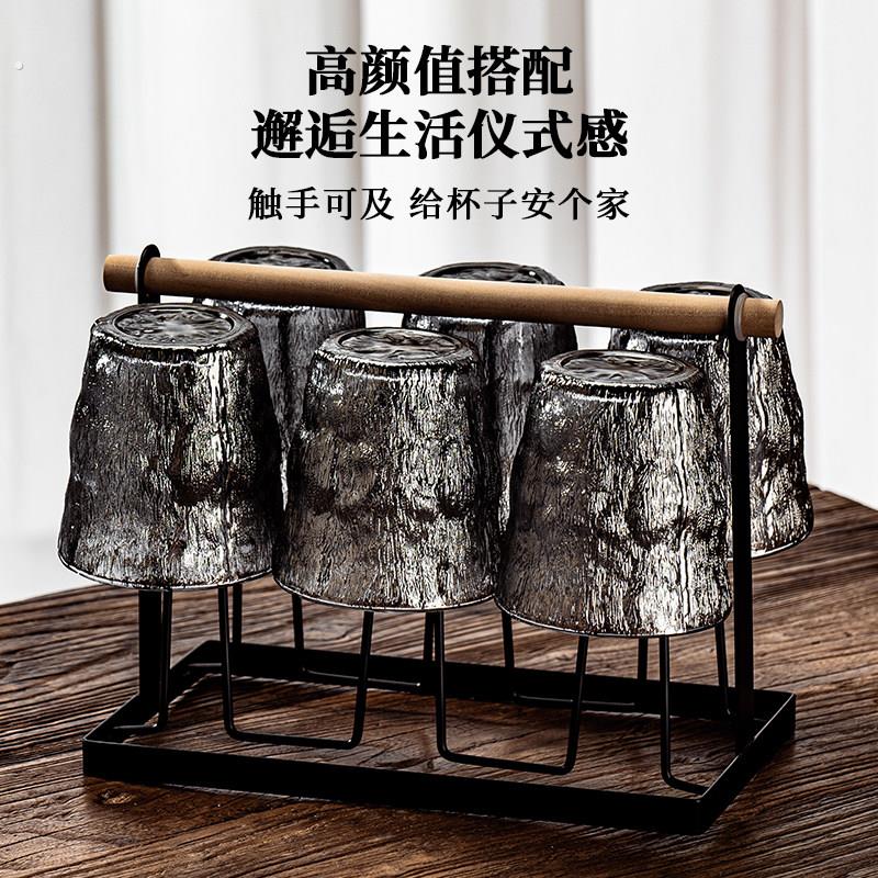 冰川玻璃杯套装家用客厅待客泡茶杯水壶水杯高颜值冷水壶杯架组合
