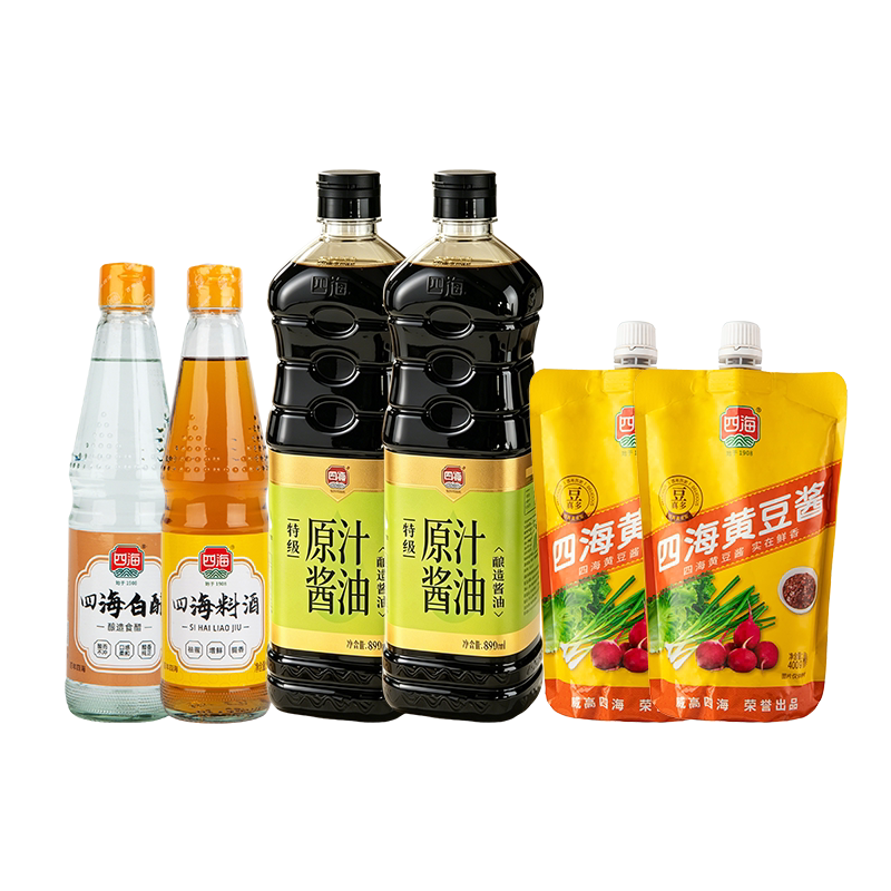 【直播】四海特级原汁酱油黄豆酱白醋料酒6件套