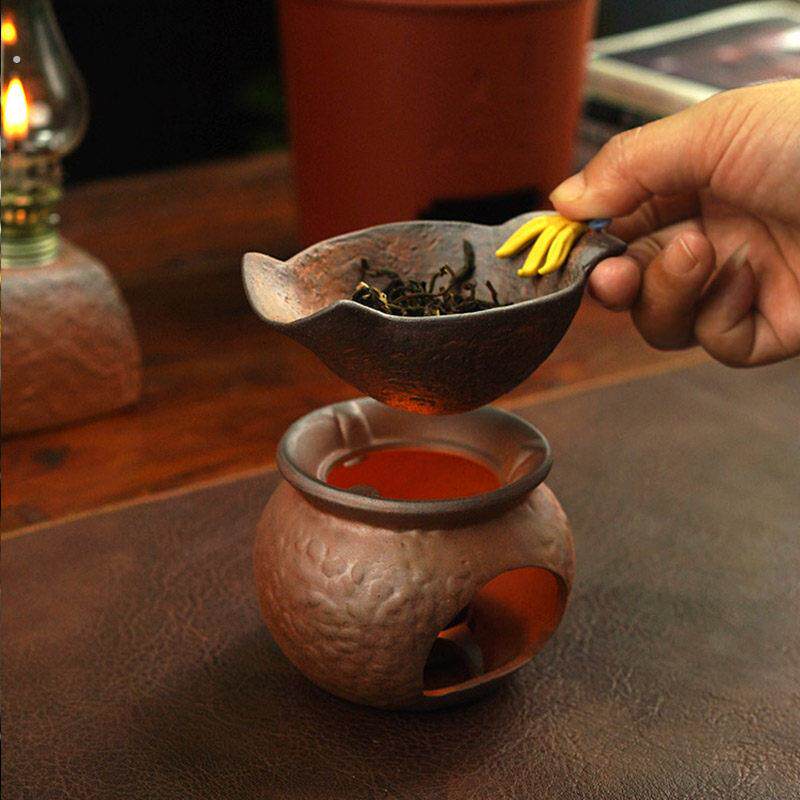 中式复古原矿粗陶茶炉家用蜡烛煮茶炉功夫茶具茶道配件提香烤茶器