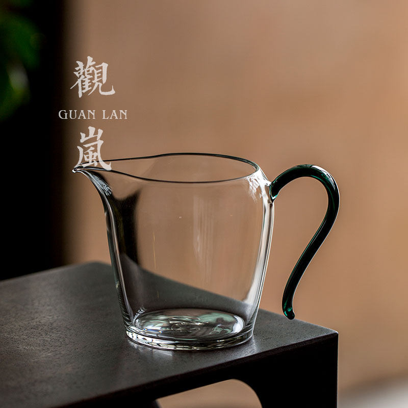日式耐热透明玻璃公道杯家用小号茶海带把加厚泡茶杯茶滤公杯均杯