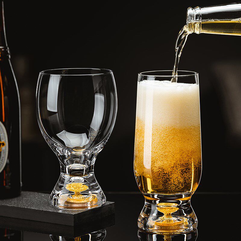 金箔水晶家用啤酒杯玻璃杯透明大号扎啤杯酒吧饮料杯加厚酒店用品