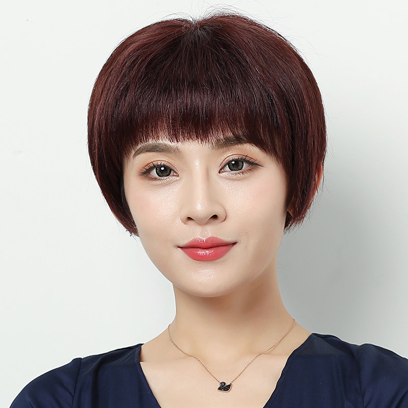 中年假发女短发送妈妈真人发丝波波头短直发发型自然全头套式假发